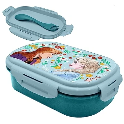 Image of Frozen Lunch Box with Spork, Two Compartment Lunchbox Cutlery Set for Kids, 21cm Food Container School Gift Girls