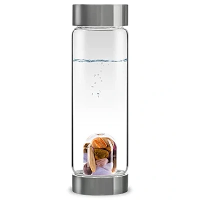 Image of VitaJuwel ViA FIVE ELEMENTS Crystal Water Bottle with Amethyst, Chalcedony, Petrified Wood, Rose Quartz &amp; Agate Reflection, Growth Foundation