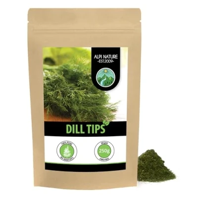 Image of dill weed (250g, 8.8 oz), tips rubbed, gently dried, 100% pure and natural for the preparation of spice mixtures