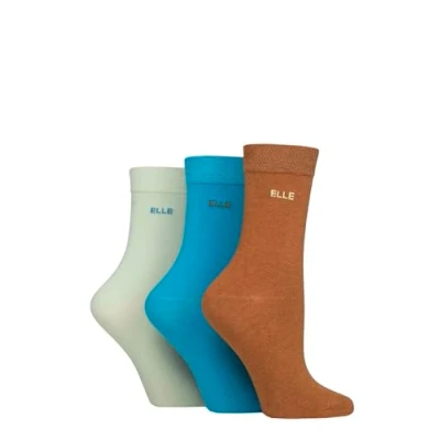 Image of Elle Women&#039;s Soft Cotton Socks Plain, Striped and Patterned with Hand Linked Toes Multipack of 3 Pairs Size 4 8 (UK, Numeric, 4, 8, Regular, Storm Plain)