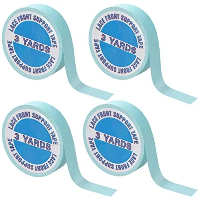 Image of 4 Pack Lace Front Wig Support Tape, 12 Yards Hair Extension Blue Tape for Toupees, Double Sided Adhesive Roll Sticky Hairpieces and Weft Replacement