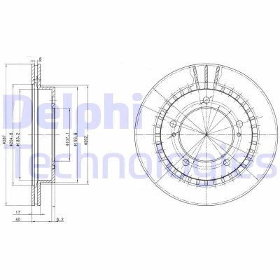 Image of 5521156B00, 5521156B00A00, 5521156B00L00, 5521156B01, 5521176J10 Brake disc DELPHI BG3158 287mm 17mm 5 Vented Oiled Untreated SUZUKI: Jimny Off Road