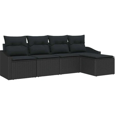 Image of vidaXL 5 Piece Garden Dining Set with Cushions Black Poly Rattan