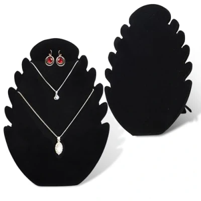 Image of NCOALE Necklace Stand, 2PCS Black Velvet Holder Jewelry Display Hanging Earring Pendant Chain Organizer With 5 Notches for Chains (Black)