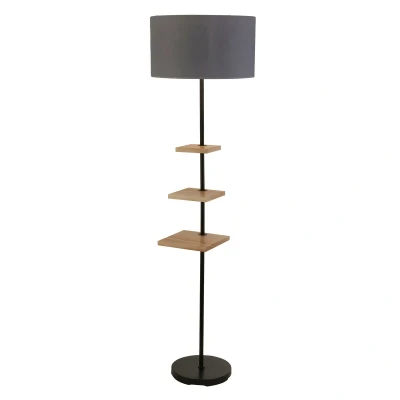 Image of Norfolk Shelf Floor Lamp Light Wood, Grey and Black