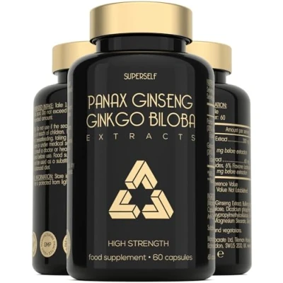 Image of Panax Ginseng Capsules High Strength 6000mg Korean Red and Ginkgo Biloba Natural Supplements for Men &amp; Women Premium Root Standardised 20% Ginsenosides 60 Tablets UK Made