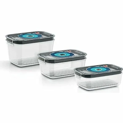 Image of Bosch MSZV0FC3 Accessories for Vacuum Food Storage Container in 3 Different Sizes, Plastic, Clear, Grey