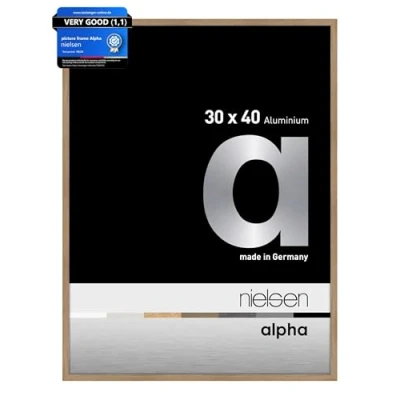 Image of nielsen Alpha Photo Frame 30x40cm Aluminium Picture Frame, Oak with Protective Float Glass and Push Turn Clips