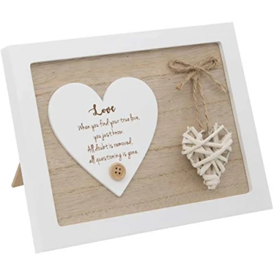 Image of Free Standing Plaque with a Woven Heart Sentiment Gift Love