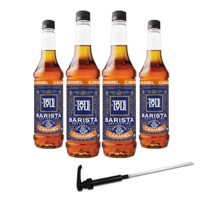 Image of Tate &amp; Lyle Caramel Coffee Syrup 750ml Fairtrade (4 Bottles, With Pump)
