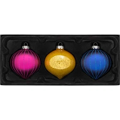 Image of WeRChristmas Glass Christmas Tree Onion Baubles, Multi Colour, 11 cm