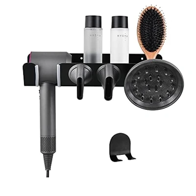 Image of Hosoncovy Hairdryer Wall Mount Holder Stand Blow Dryer Rack Hook Organizer for Dyson Supersonic Hair (Black)