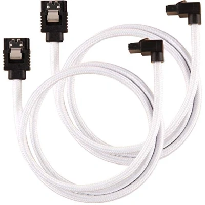 Image of Corsair CC 8900283 60cm White Premium Braided Sleeved 90 SATA Data Cable