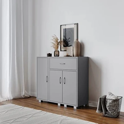Image of URBNLIVING Wooden Free Standing Cabinet With Side Corner Cabinets (Grey, Freestanding + 1 Cabinet)