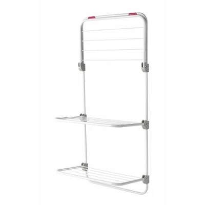 Image of Kleeneze KL081674EU7 Over Door Clothes Airer Indoor Laundry Drying Rack, 7m Space 3 Tiers, Adjustable Shelves, Foldable Saving Storage, Foam Lined Hooks For Balconies &amp; Doors