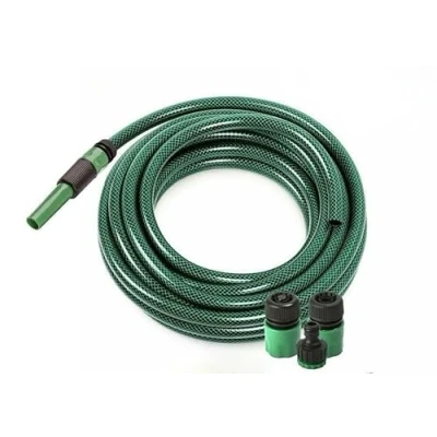 Image of ADEPTNA Garden Green Reinforced PVC Hose Pipe Reel Watering Hosepipe 3 Layer with Nozzle and Fittings (30 Meter)