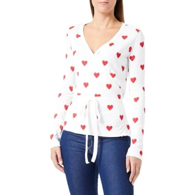 Image of Petit Bateau Women’s Wrap Over, White Marshmallow / Red Terkuit, I