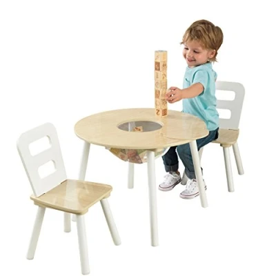 Image of KidKraft Round Wooden Storage Table with 2 Chairs, Kids and Chair Sets, Children&#039;s Playroom/Bedroom Furniture, 27027