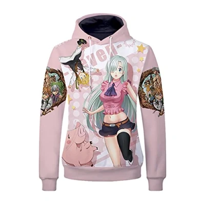 Image of Harajuku Anime The Seven Deadly Sins Hoodie Dragon&#039;s Sin of Wrath Meliodas Long Sleeve Pullover Elizabeth Sweatshirt with Oversized Pocket