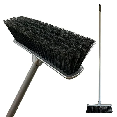 Image of Soft Sweeping Brush Indoor Broom Stylish Silver Kitchen Ideal for Household Cleaning, with 30cm Bristle Head and 120cm Long Screw Fit Metal Handle