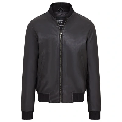 Image of Mens Black Soft Leather MA 1 Varsity Bomber Jacket