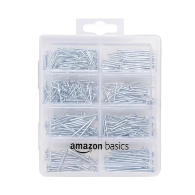 Image of Amazon Basics Hardware Nail Assortment Kit Includes Finish, Wire, Common, Brad and Picture Hanging Nails, 550 Piece