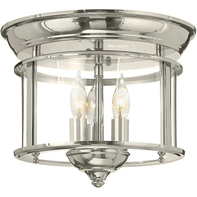 Image of Gentry Cylindrical 3 Candle Flush Mount Lantern Polished Nickel