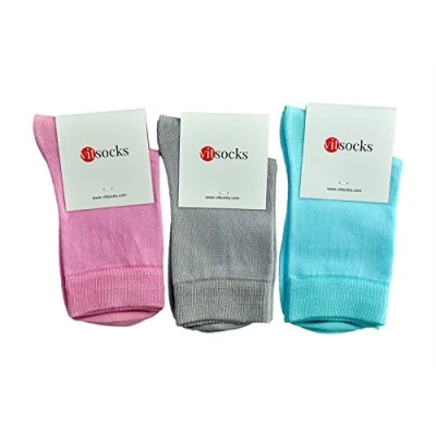 Image of vitsocks Kids 98% COTTON Thin Soft Lightweight Comfy Socks (3 PAIRS) Boys &amp; Girls Unisex, pink grey turquoise, 12.5 2