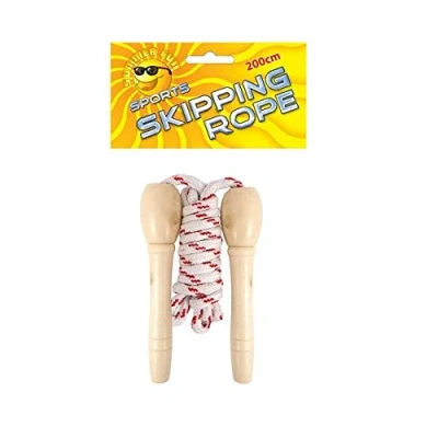 Image of The Home Fusion Company Children&#039;s Kids Wooden Handled Traditional Skipping Rope Outdoor Toy
