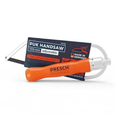 Image of Presch Junior Hacksaw Foldable 150mm incl. Universal Saw Blade Original PUK Handsaw with Adjustable Handle Small for Non Ferrous Metal, Plastic, Aluminium, All Woods