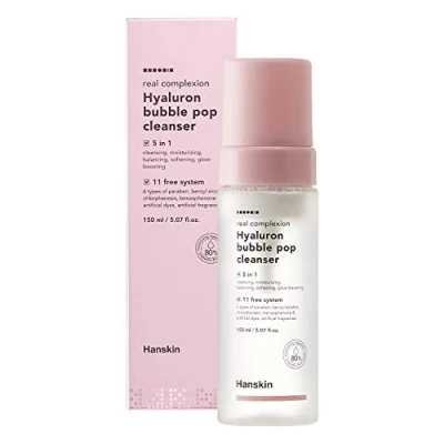 Image of Hanskin Real Complexion Hyaluron Bubble Pop Cleanser, Hydrating Foaming Daily Face Wash, Gentle Moisturizing Softening and Glowing [150ml]