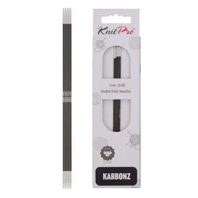 Image of KnitPro 15 cm x 1.5 mm Karbonz Double Pointed Needles, Black and Silver
