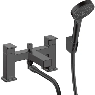 Image of hansgrohe Vernis Shape 2 hole rim mounted bath mixer with diverter valve and Blend hand shower Vario, matt black, 71462670
