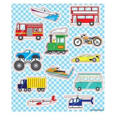 Image of Henbrandt 12x Vehicle Stickers (1 sheet) Mini Car for Children Arts and Crafts Kids Birthday Reward Party Bag Favours Loot Fillers Lucky Dip Boys Girls