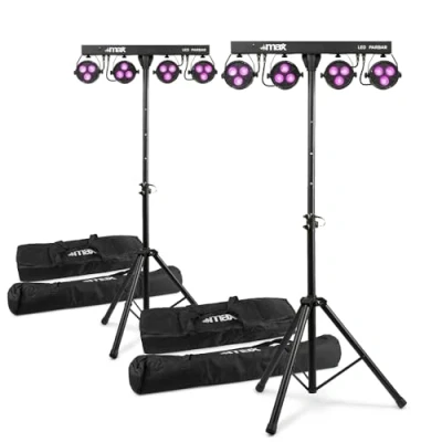 Image of MAX PartyBar4 LED Par Bar Lighting System Pair with Stands &amp; Cases 2x RGBW Can Lights, DMX Control, Auto Shows for Stage, Band Event Setup