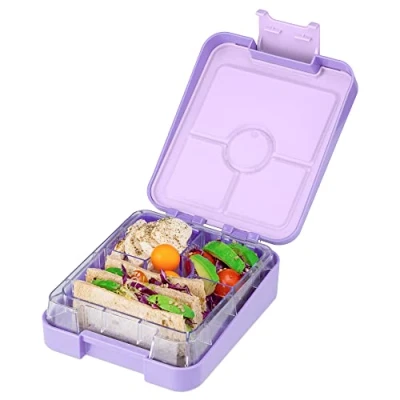Image of Navaris Bento Box Lunch with 4 Compartments for On the Go, Meal Prep, Snack Packing Purple