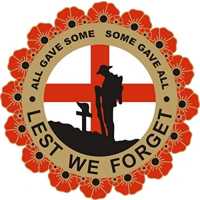 Image of Poppy Car Sticker with Soldier, Wreath and England Flag Also ideal for scooters, laptops, mobiles, etc (Large)