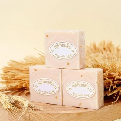 Image of 3 Pack Natural Rice Milk Soap,Thai Handmade Soap,Rice Lightening Soap With Extract, Cleansing And Moisturising Skin Whitening For Face &amp; Body