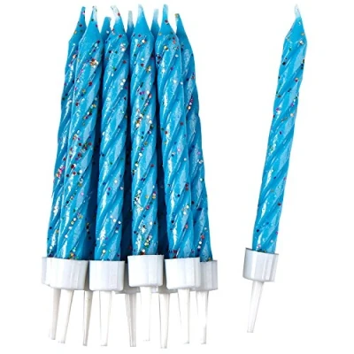 Image of Amscan Blue Glitter Candles With Holders, Pack of 10