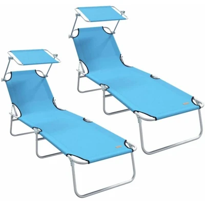 Image of vidaXL Folding Sun Loungers 2 pcs with Canopy Bright Blue 600D Oxford Fabric