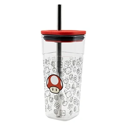 Image of Stor Super Mario 540ml Water Bottle Tumbler wit Stainless Steel Straw, for Kids School Drinks Young Adults, Reusable, BPA Free (540ml)