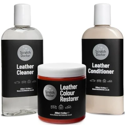Image of Scratch Doctor Protect and Condition Kit Red 250ml Leather Cleaner Recolouring Balm &amp; Protection Conditioner Suitable for Sofas Car Seats Bags Shoes