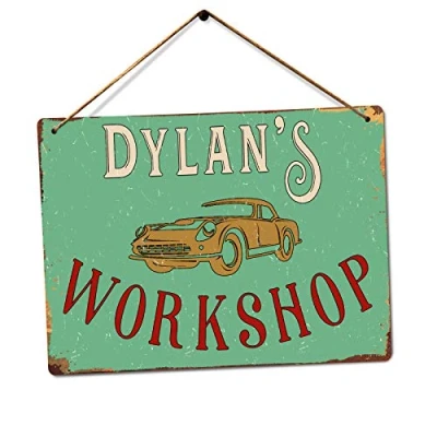 Image of TOASTED MERCH Personalised Vintage Workshop Sign Twine Metal Wall Plaque