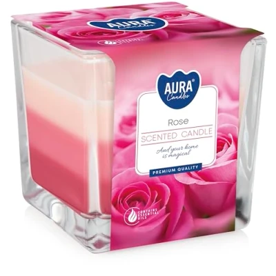 Image of Beautiful 3 Colour Candle in Glass, 10 scents, 32 hours burning time (Rose)
