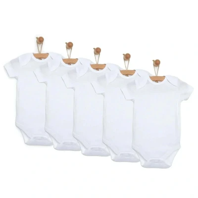 Image of ebebek HelloBaby Baby Bodysuits 5 PCS Bodysuit for Boys and Girls Newborn Infant Toddlers Onesies White (White Short Sleeve, 3 Months)