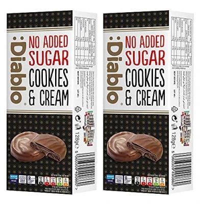 Image of Diablo Dark Cookies with Brownie filling covered in Chocolate No Added Sugar Sweetened Maltitol Perfect for Gifting 128g (Pack Of 2)