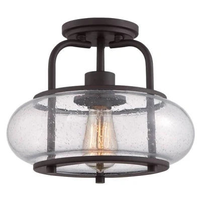 Image of Trilogy 1 Light Small Semi Flush Ceiling Old Bronze, E27