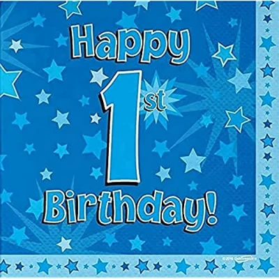 Image of Oaktree Happy 1st Birthday Blue 33cm x 3 ply Napkins 16pcs