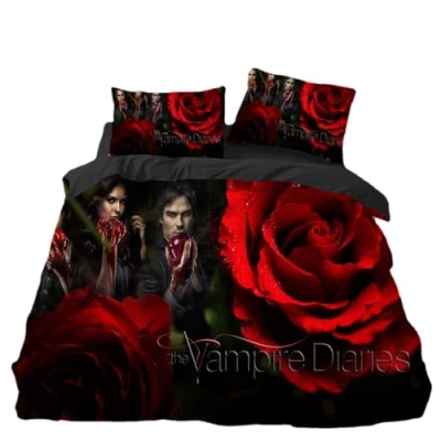 Image of 3D Print Horror TV Black Duvet Cover 140 x 200 cm, Vampire Note Bed Linen Sets, Covers with 1 Pillowcase 80 cm (A2, 135 + cm)