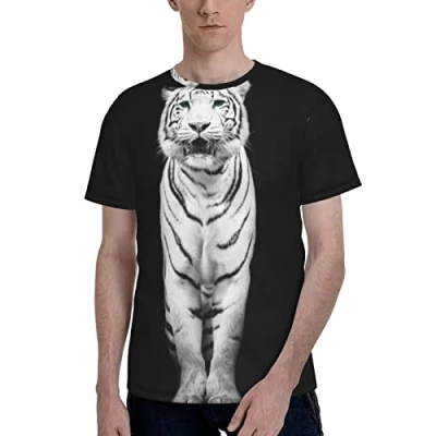 Image of Black and White Tiger Printed T Shirt for Men, Fashion Sweatshirt Fashionable S 3XL, Black, XXL/3XL